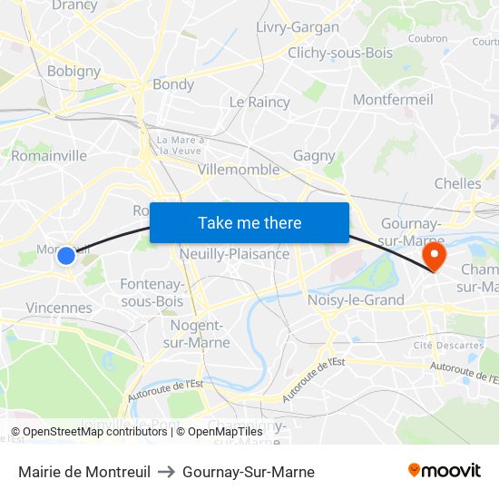 Mairie de Montreuil to Gournay-Sur-Marne map