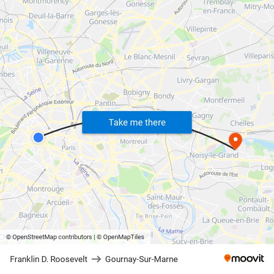 Franklin D. Roosevelt to Gournay-Sur-Marne map