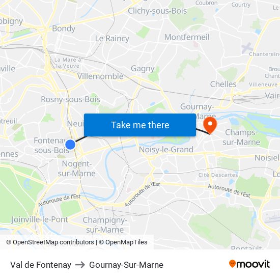 Val de Fontenay to Gournay-Sur-Marne map