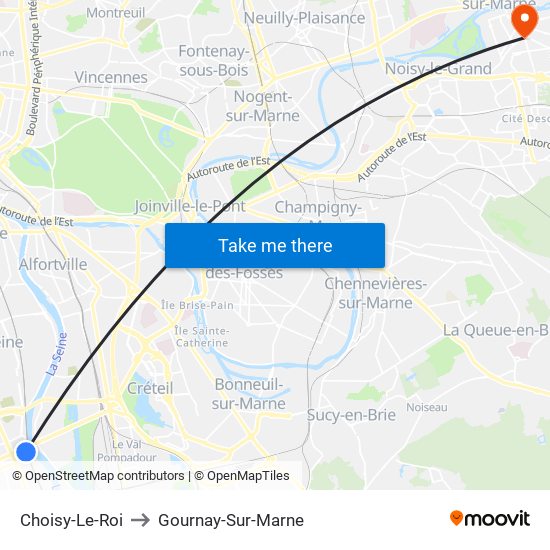 Choisy-Le-Roi to Gournay-Sur-Marne map