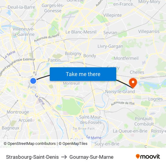 Strasbourg-Saint-Denis to Gournay-Sur-Marne map