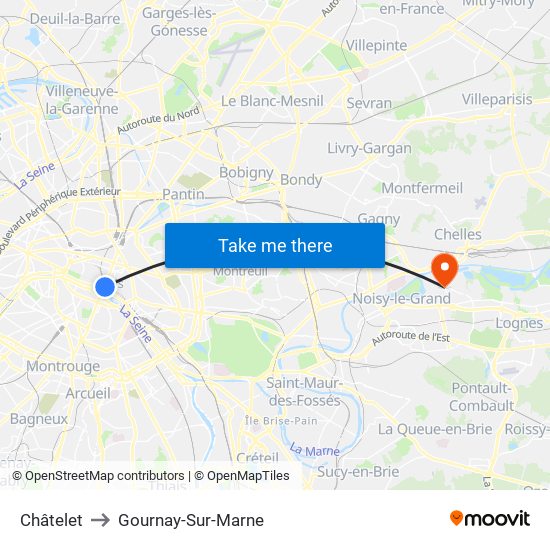 Châtelet to Gournay-Sur-Marne map
