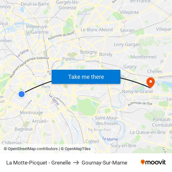 La Motte-Picquet - Grenelle to Gournay-Sur-Marne map