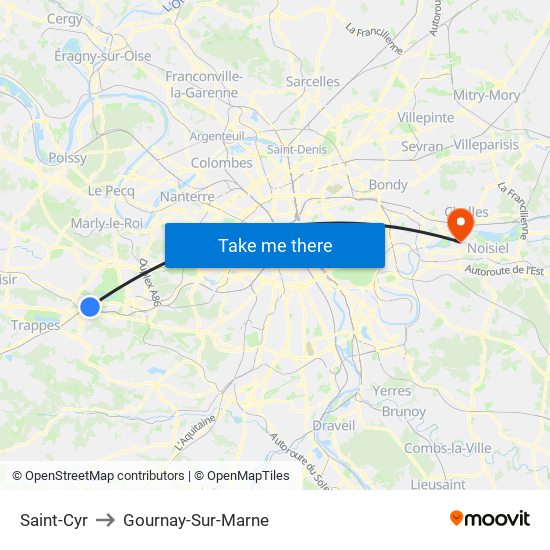 Saint-Cyr to Gournay-Sur-Marne map