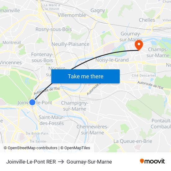 Joinville-Le-Pont RER to Gournay-Sur-Marne map