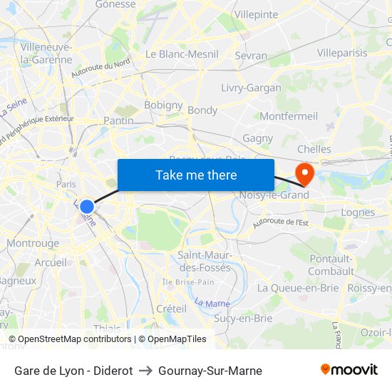 Gare de Lyon - Diderot to Gournay-Sur-Marne map