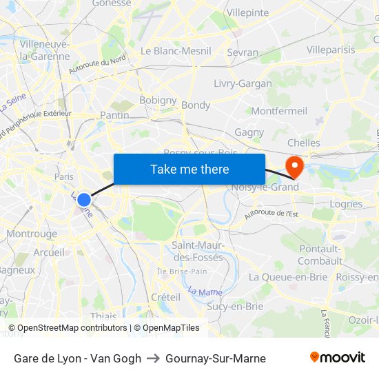 Gare de Lyon - Van Gogh to Gournay-Sur-Marne map