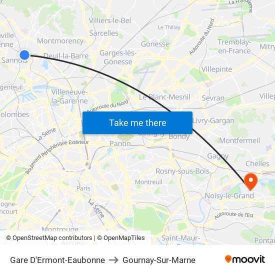 Gare D'Ermont-Eaubonne to Gournay-Sur-Marne map
