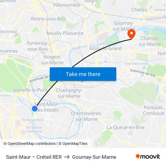 Saint-Maur – Créteil RER to Gournay-Sur-Marne map