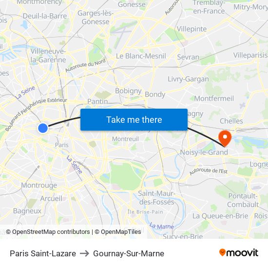 Paris Saint-Lazare to Gournay-Sur-Marne map