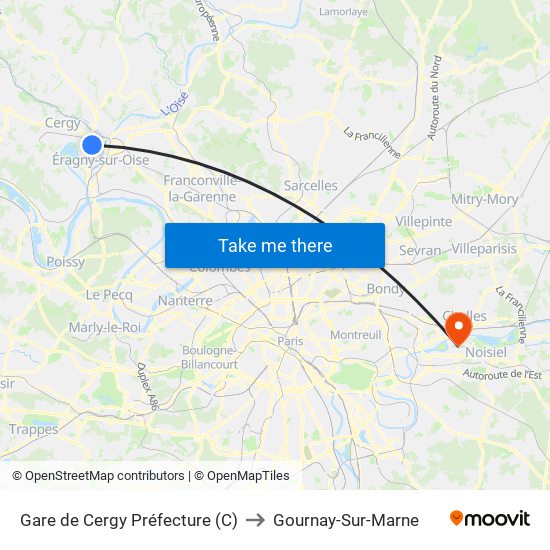 Gare de Cergy Préfecture (C) to Gournay-Sur-Marne map