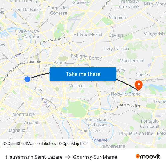 Haussmann Saint-Lazare to Gournay-Sur-Marne map