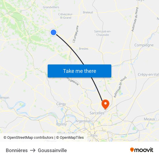 Bonnières to Goussainville map