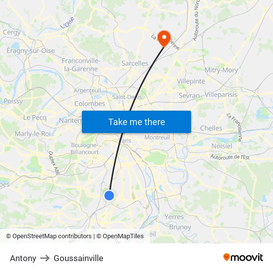 Antony to Goussainville map