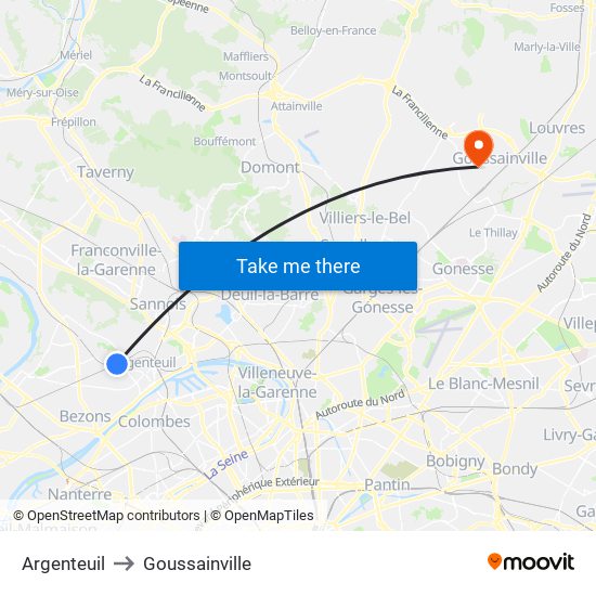 Argenteuil to Goussainville map