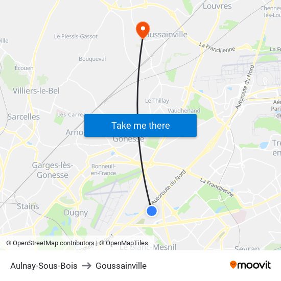 Aulnay-Sous-Bois to Goussainville map