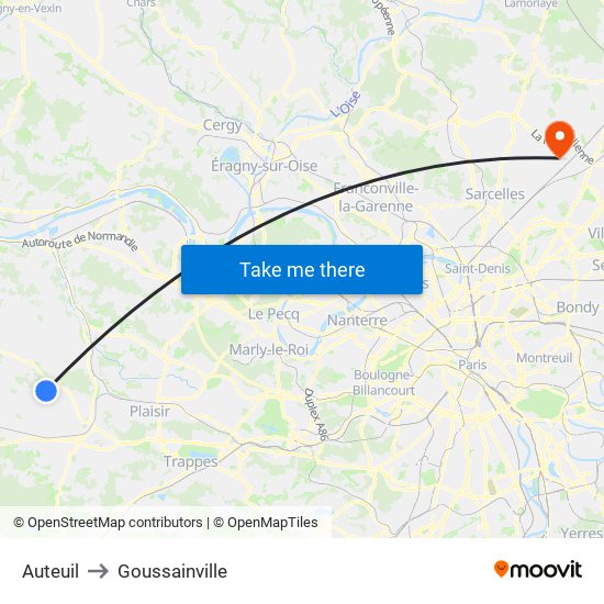 Auteuil to Goussainville map