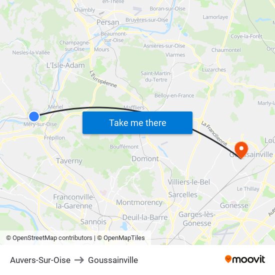 Auvers-Sur-Oise to Goussainville map