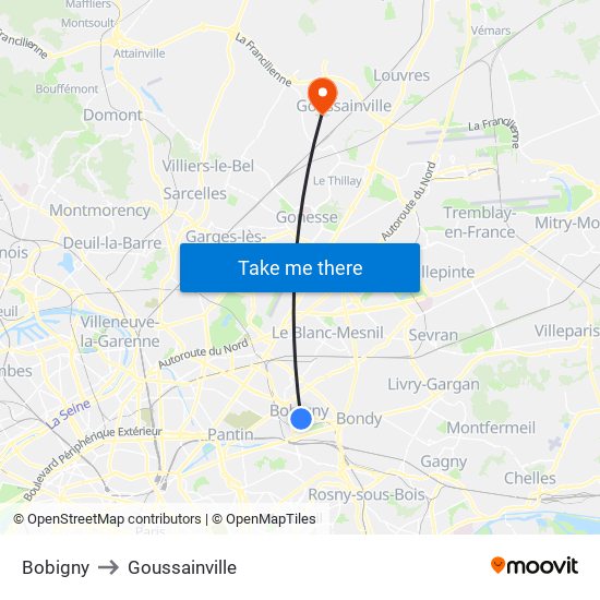 Bobigny to Goussainville map