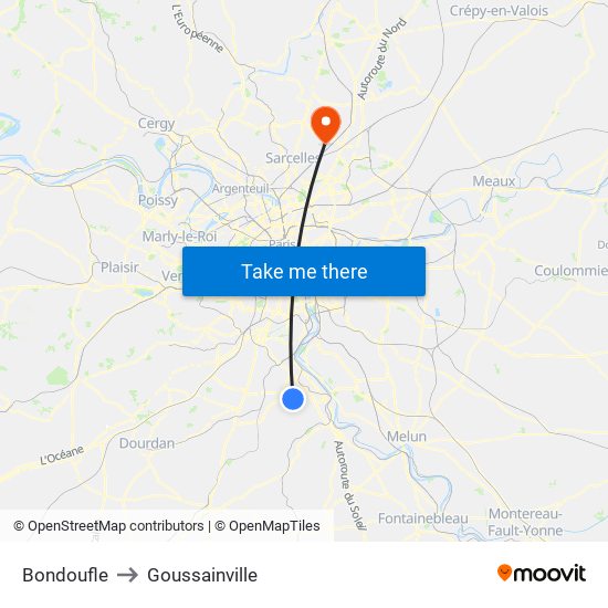 Bondoufle to Goussainville map