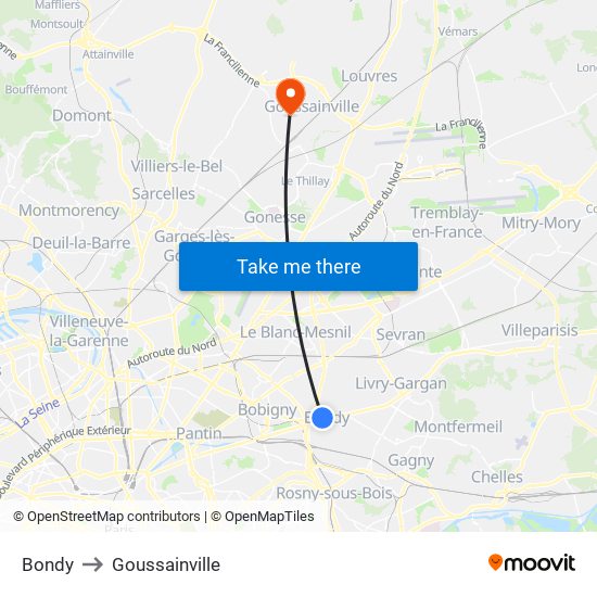 Bondy to Goussainville map