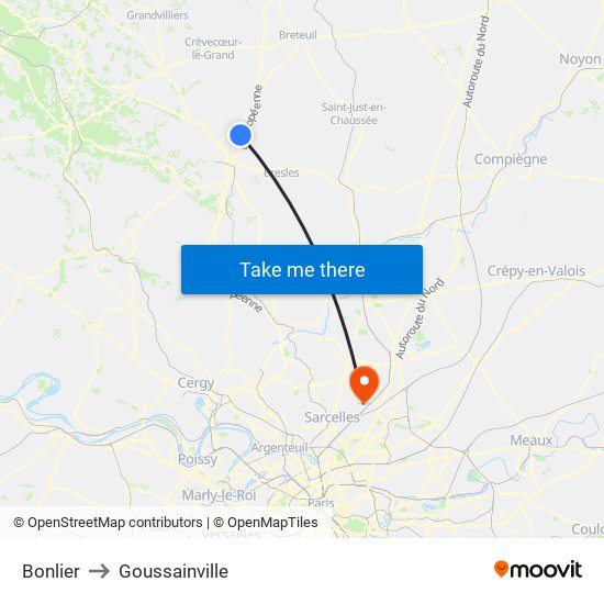 Bonlier to Goussainville map