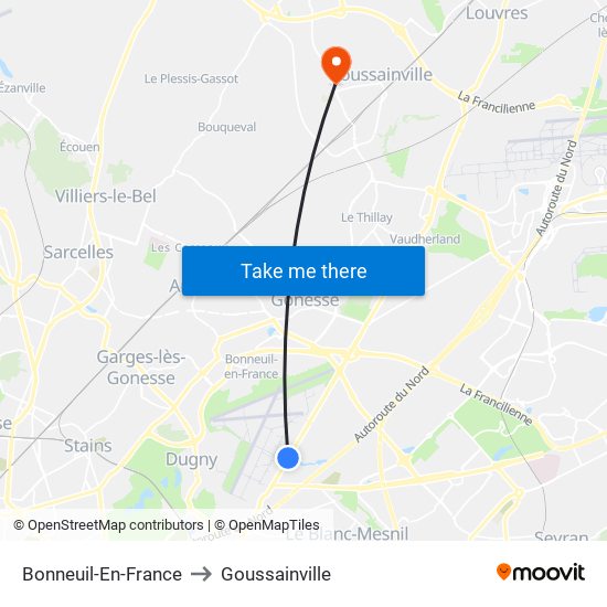 Bonneuil-En-France to Goussainville map