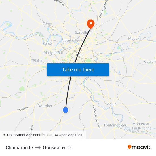 Chamarande to Goussainville map