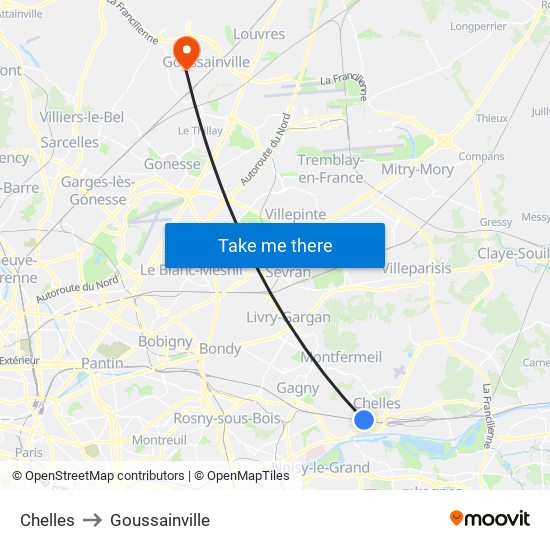 Chelles to Goussainville map