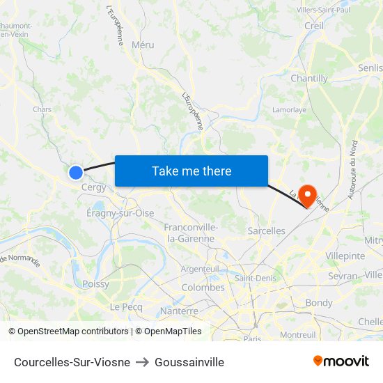 Courcelles-Sur-Viosne to Goussainville map