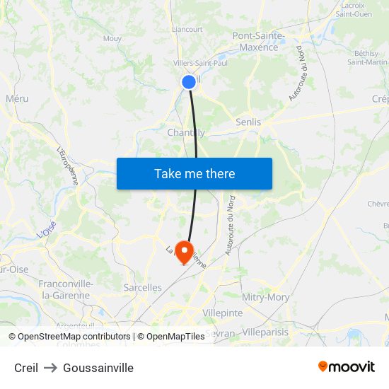 Creil to Goussainville map