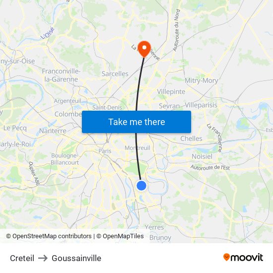 Creteil to Goussainville map