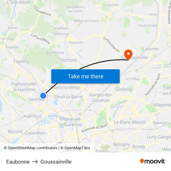 Eaubonne to Goussainville map