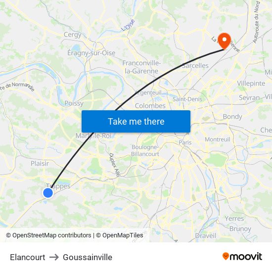 Elancourt to Goussainville map