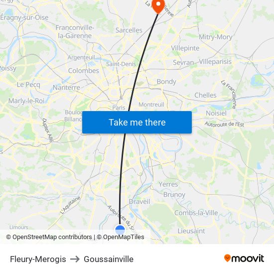 Fleury-Merogis to Goussainville map