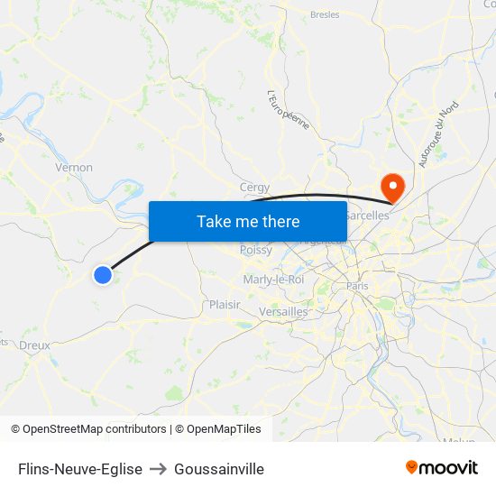 Flins-Neuve-Eglise to Goussainville map