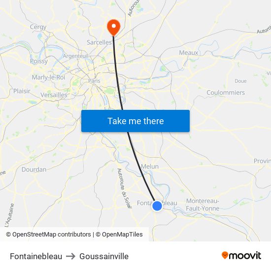 Fontainebleau to Goussainville map