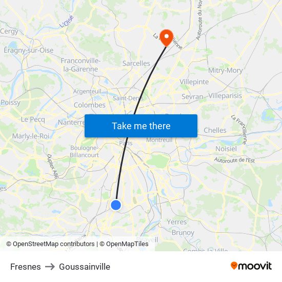 Fresnes to Goussainville map