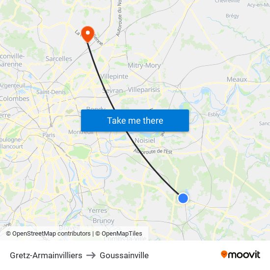 Gretz-Armainvilliers to Goussainville map