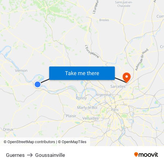 Guernes to Goussainville map