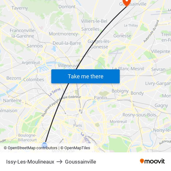 Issy-Les-Moulineaux to Goussainville map