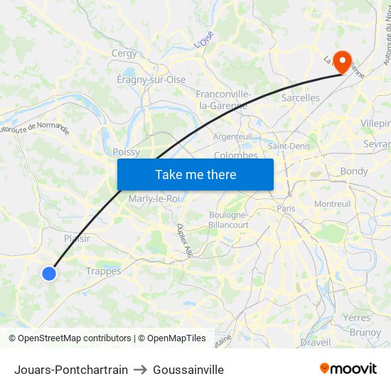 Jouars-Pontchartrain to Goussainville map