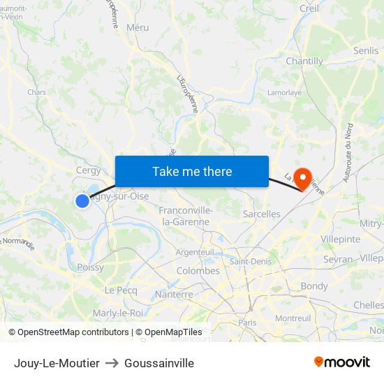 Jouy-Le-Moutier to Goussainville map