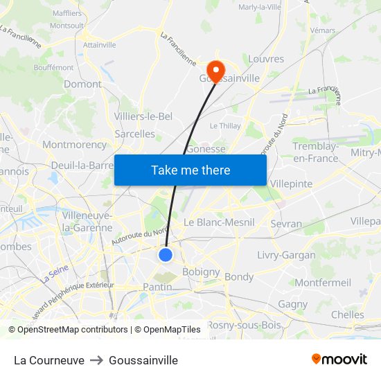 La Courneuve to Goussainville map