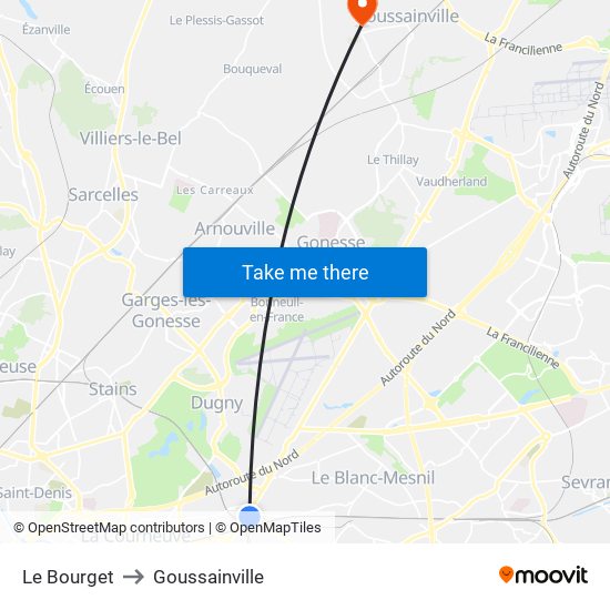 Le Bourget to Goussainville map