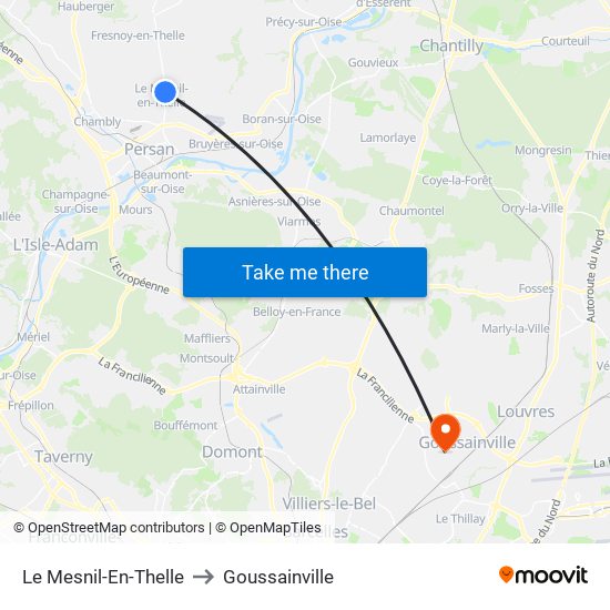 Le Mesnil-En-Thelle to Goussainville map