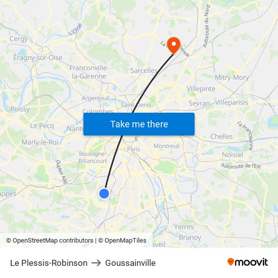 Le Plessis-Robinson to Goussainville map