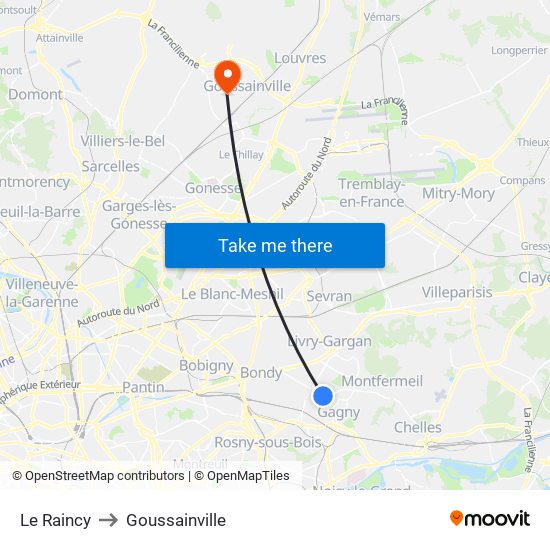 Le Raincy to Goussainville map