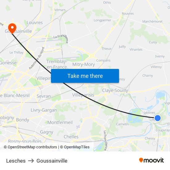 Lesches to Goussainville map