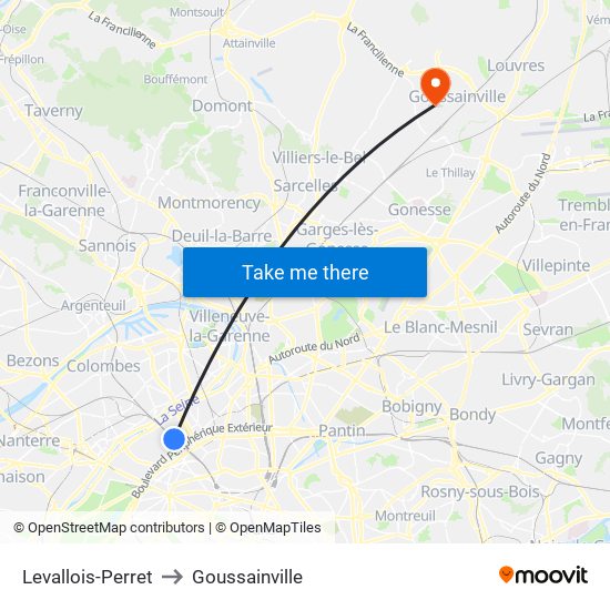 Levallois-Perret to Goussainville map
